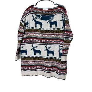 Vogue Of Eden Nordic Reindeer Moose Sweater Size L-XL Fair Isle
